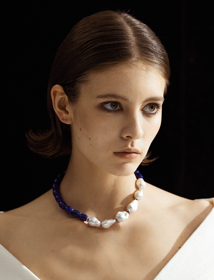 Baroque pearl and lapis lazuli necklace