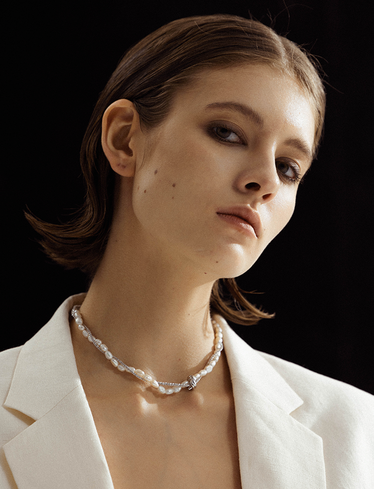 Freshwater Pearl Wrapped Metal Chain Knot Necklace