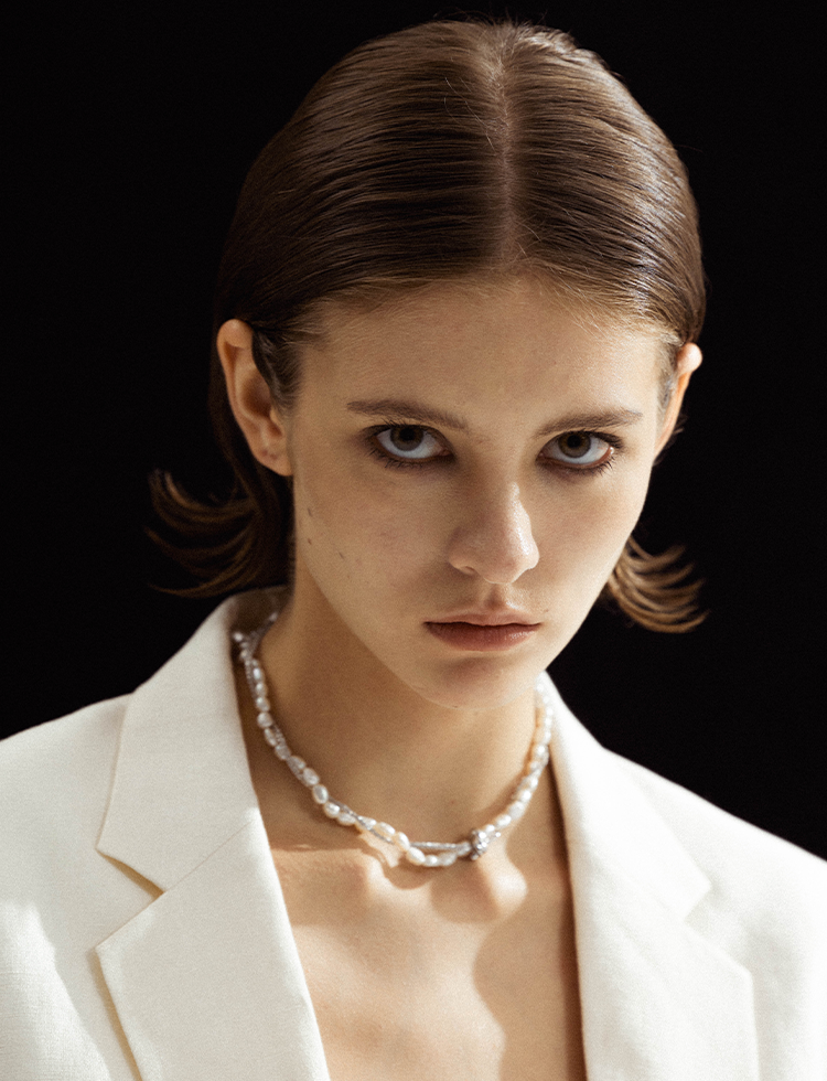 Freshwater Pearl Wrapped Metal Chain Knot Necklace