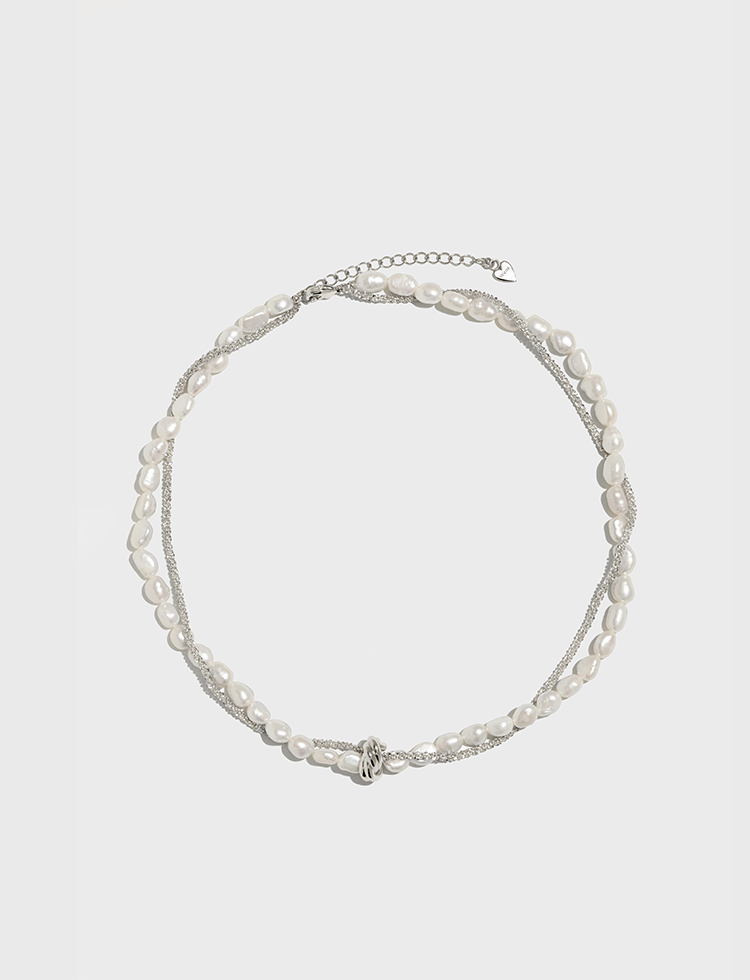 Freshwater Pearl Wrapped Metal Chain Knot Necklace
