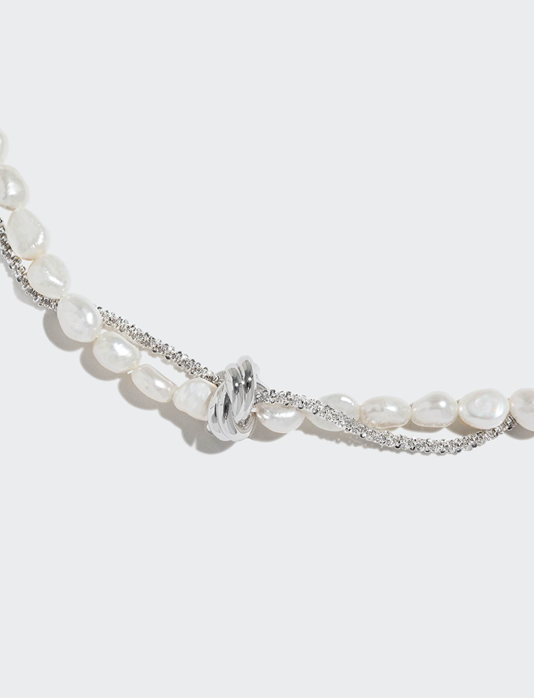 Freshwater Pearl Wrapped Metal Chain Knot Necklace