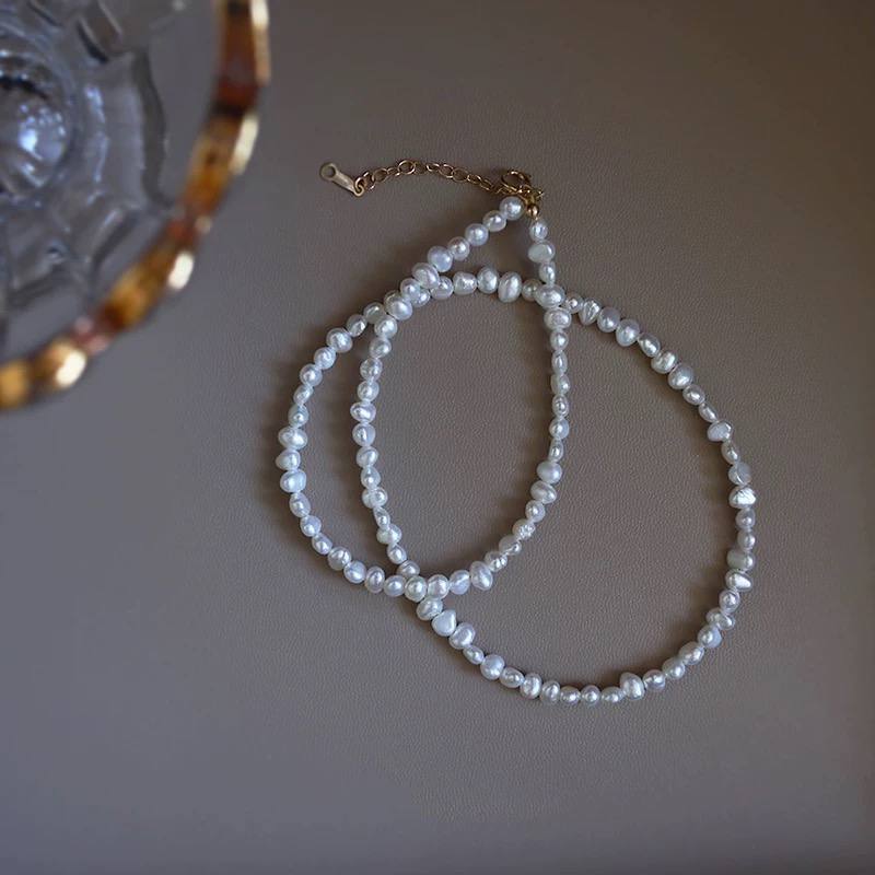 Natural Baroque Pearl Necklace – Irregular Silver Fragment Choker for Women