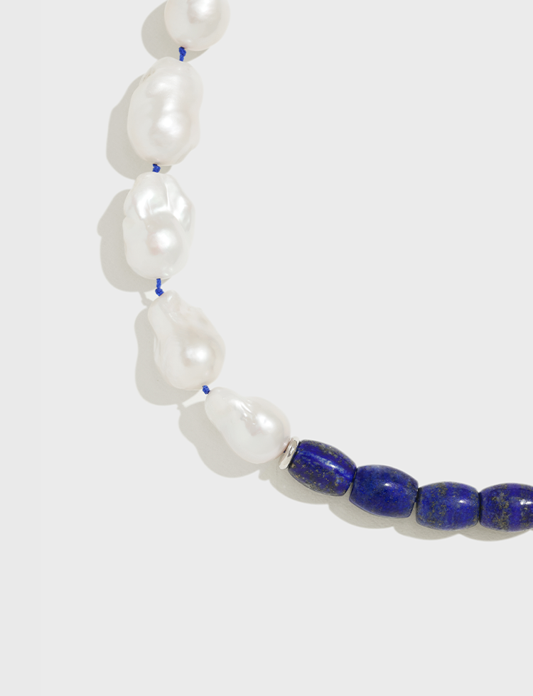 Baroque pearl and lapis lazuli necklace
