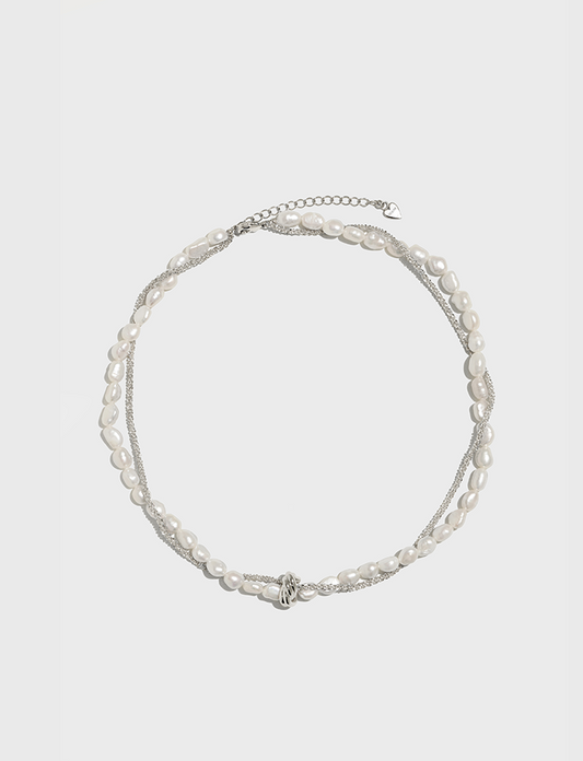 Freshwater Pearl Wrapped Metal Chain Knot Necklace