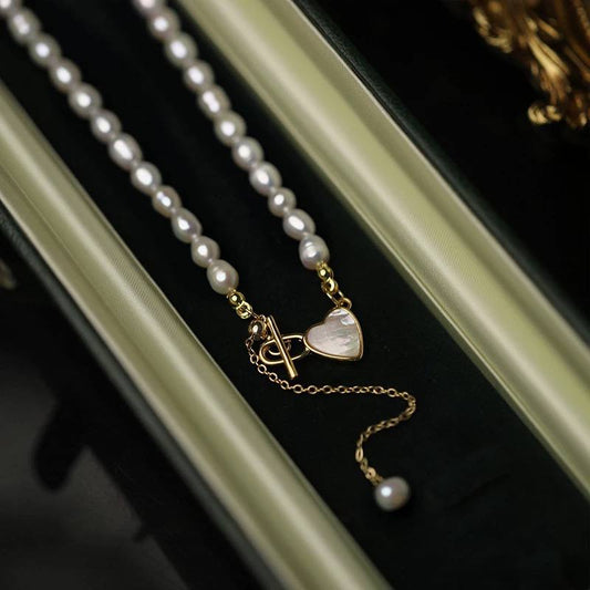 Double-Wear Pearl Heart Necklace – Elegant OT Clasp Choker for Women