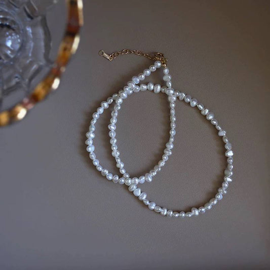 Natural Baroque Pearl Necklace – Irregular Silver Fragment Choker for Women